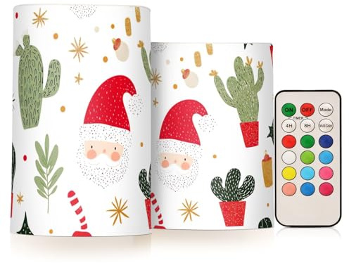 Cgiub Velas sin llama de cactus de Navidad, 2 unidades, velas LED que funcionan con pilas, velas parpadeantes con control remoto y temporizador para fiestas, bodas, decoración del hogar