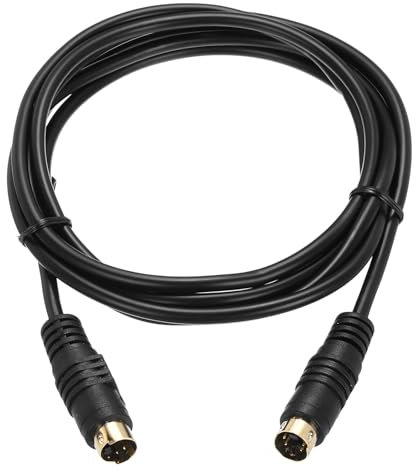 sourcing map S Video Cable 6ft, Mini DIN 4 Pin S-Video Cable Male to Male Gold Plated Connector Transfer for TV Receiver Monitor S-VHS VCR DVD