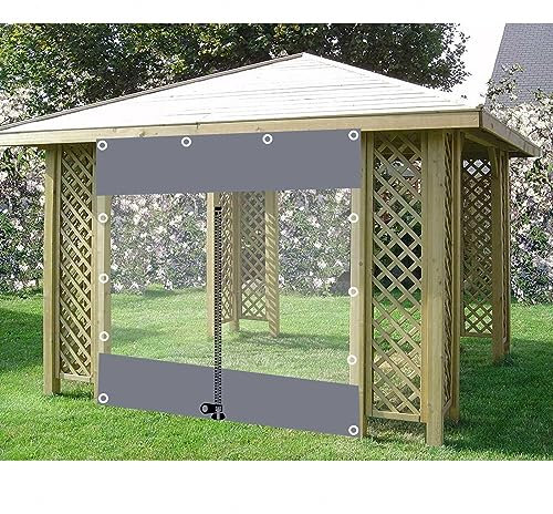 Transparente Pavillon-Seitenteile, 2,6 x 2,3 m, wasserdichte Planenvorhänge für Pergola, Veranda, Carport, transparente Outdoor-Vorhänge mit PVC-Plane und Reißverschluss-Abdeckfolie, vielseitig