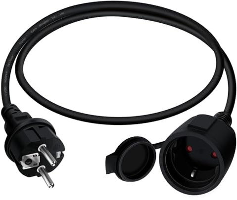 HuaLiSiJi Cavo di Prolunga Schuko 16A 250V Prolunga Schuko Impermeabile con Contatto di Protezione Cavo prolunga IP44 per Esterno o Interno, Casa, Ufficio (Nero, 2 m)