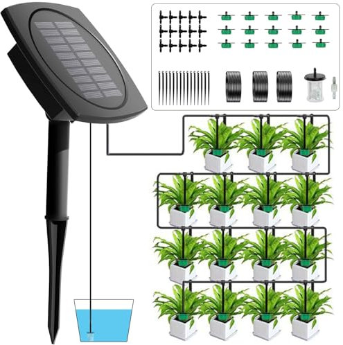 Joysing Irrigatore Automatico per Vasi Solare Irrigazione a Goccia Con 12 Timer, 15M Sistema Irrigazione Automatically Anti-sifone Innaffiare Piante in Vacanza con 15 Gocciolatore for Giardino
