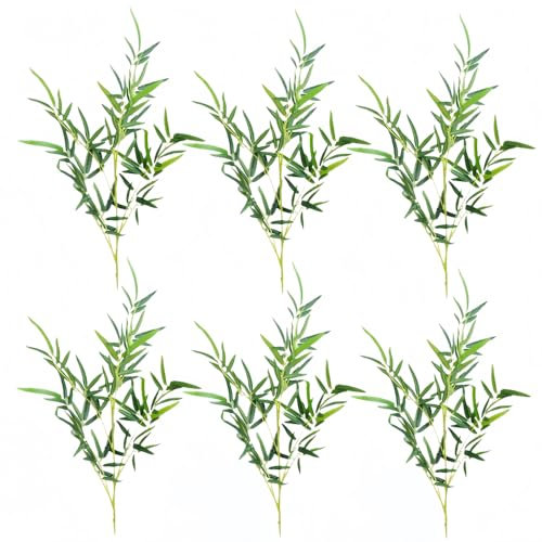 XIZHI 6 ramas de árbol de 17.7 pulgadas, hojas de bambú artificiales de seda verde sintética, planta de vegetación para hotel, granja, fiesta al aire libre, decoración interior del hogar