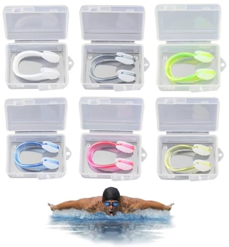 6 pinzas para la nariz para natación, reutilizables, antideslizantes, de silicona, con caja de almacenamiento transparente, ideal para natación, buceo y deportes acuáticos