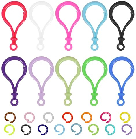 Mardatt 200Pcs 1.95” x 1.02” Plastic Keychain Clips with Open Jump Ring, Multicolored Lobster Claw Clasps Key-Chain Clasps Backpack Clips and Jump Ring for Crafts DIY Backpacks