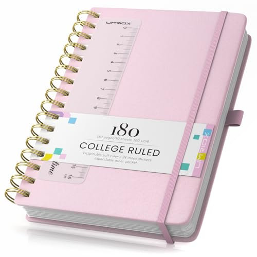 Umriox Notizbuch A5,Hardcover Spiral Notizbucher Journal 180 Seiten zum Schreiben,100gsm Dickes Papier, Leder-Notizblock für Frauen Männer Arbeit Büro Schule, 14.5 x 21cm - Rosa