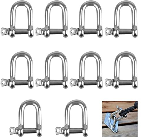 Grillo a forma di D, 10 grilli in acciaio inossidabile M6, anello a D in acciaio inossidabile 304, anello a D M6 con perni, grilli a vite, per sollevamento di catene e funi metalliche
