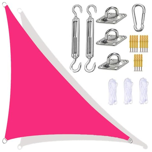 XQKXHZ Vela Parasole Triangolare Rosa con Kit Fissaggio Tenda a Vela Impermeabile Vela Ombreggiante Protezione Raggi UV 95% Vela da Sole per Esterno Giardino Terrazzo Balcone Piscine,5x5x7.1m