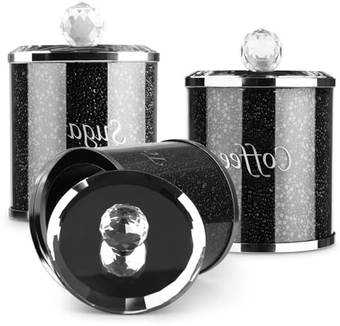 Tea Coffee Sugar Canisters Glass Crystal Storage Jars with Lid Black Set | Crystal Storage Jar airtight glass design keeps tea coffee sugar fresh with elegant decoration for countertop home
