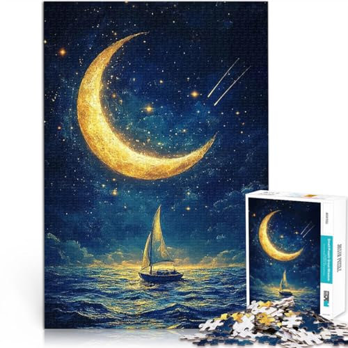 Quizspiel Segelboot unter Sternen und Mond 1000-teiliges Puzzle für Teenager 26x38cm Eltern-Kind-Interaktion für ab 14 Jahren