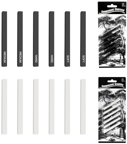 Dongnesi 12 Pcs Graphite Sticks, Square Compressed Charcoal Sticks, Soft Willow Charcoal Material Drawing Pencils Set for DIY Drawing Crafts, Art, Sketching, Shading, Beginners and Artists