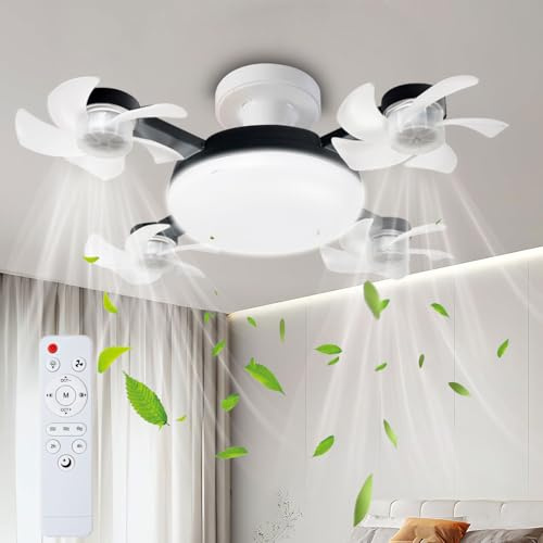 Deckenventilator mit Beleuchtung,Deckenventilator Klein Leise mit E27,LED Deckenventilatoren Dimmbar,Deckenleuchte mit Ventilator,3 Geschwindigkeiten,Leiser Deckenventilator für Schlafzimmer(4 Köpfe)
