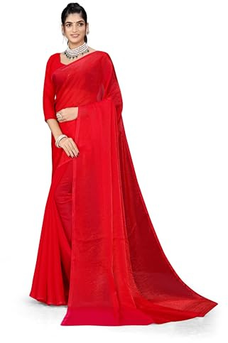 ETHNICMODE indien Sari For femme Plain Zari Chiffon Light Weight Party Wear Hot Pink Saree With Unstitched Blouse Piece-1256