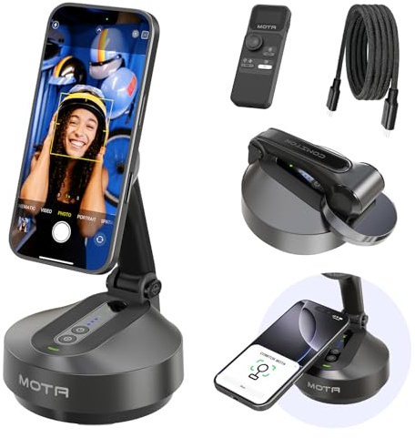 COMITOK MOTA - Treppiede solo per iPhone, stabilizzatore cardanico pieghevole con telecomando, supporto per telefono a 2 assi per registrazione video con supporto Megnetic per scrivania, giunto