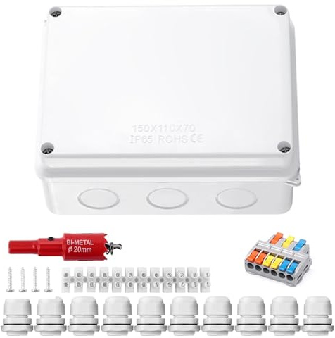 Shwdsy ABS Matériau Boite de Derivation, IP65 Étanche Boite Etanche Electrique Exterieur, 150 X 110 X 70 mm Boite Derivation, avec Connecteur Étanche M20, Compatible avec Câbles Ø6-12 mm