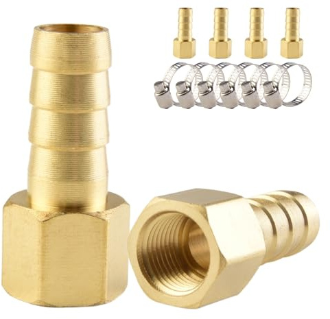 ANGEEK 6 stycken mässings-slanganslutningar, slangkontakt, pluggadapter, slangadapter, 8 mm mothake x PT 1/8 tums invändig gänga röradapter, med 6 stycken slangklämmor