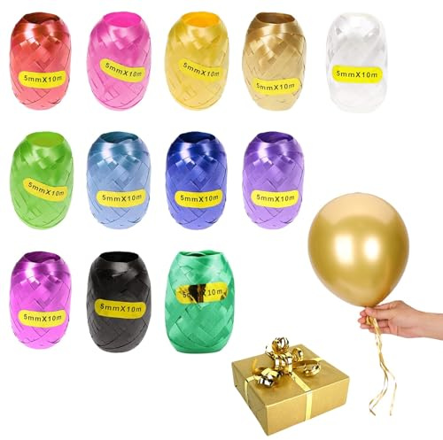 12 Stück Curling Ribbon Rolle, Ringelband in bunten Farben, Geschenk Bänder, Geschenkband Kräuselband Ringelband Set - 5mm × 10m/Rolle, für Luftballon, Wedding Decoration, Geburtstags, Weihnachten