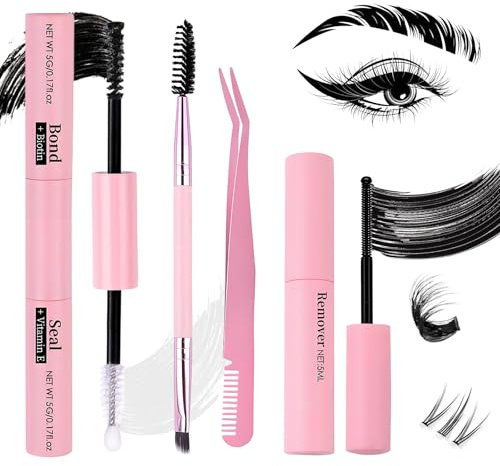 Bond And Seal Lash Kit, Soft Pink 4-Piece Cluster Lash Application Set | 5 g Bond And 5 g Seal, ml Take-Off Liquid, Tweezer Comb And Brushes, For Home Make-Up, Travel And Lash Touch-Ups