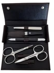 Zwilling – Maniküre Set 5-teilig - Manicure - Nagelschere - Pinzette - Nagelpflege - Druckknopf-Etui - Leder-Etui - 13,8 x 6,5 x 2,5 cm - braun