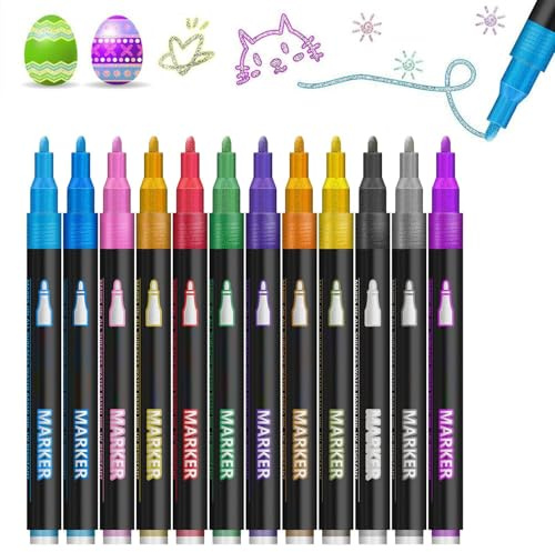 Pennarelli per contorni, 12 colori a doppia linea, pennarelli per disegnare contorni, per disegnare, diari, biglietti di auguri, scarabocchiare, scuola, scuola, decorazione artigianale