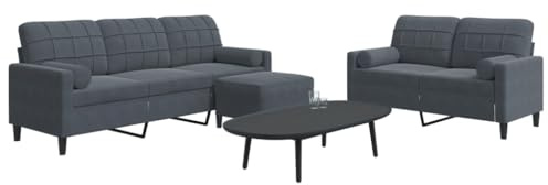 Yisssmeng 3-teilige Samt-Sofagarnitur in Dunkelgrau 137/197 cm Breite Metallgestell Modernes Design mit Ottomane Komfortable Zweisitzer & Dreisitzer Couch für Wohnzimmer Büro Studio