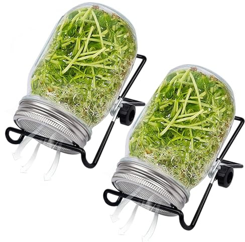 Peosaard Graines à germer, Pot de Germination 2 Ensembles de germoirs à Large Ouverture avec Couvercle en Maille, kit 16 oz avec Support réglable, kit Culture germes Transparent 4, 92 Pouces pour h
