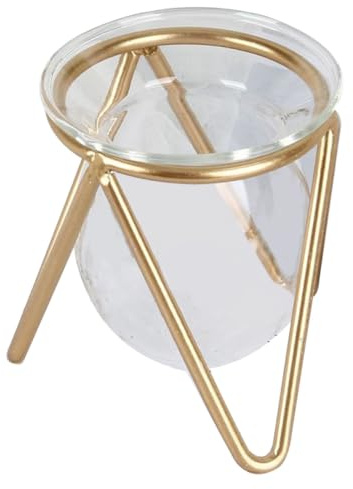 Glass Flower Holder with Metal Stand, Bulb-Shaped Hydroponic Centerpiece