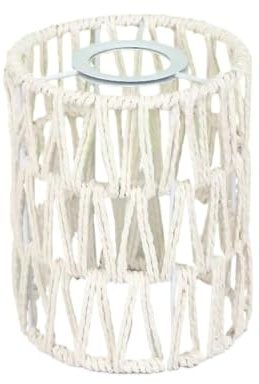 Handgefertigter Lampenschirm aus geflochtenem Rattan aus Papierseil, Boho-dekorativer Lampenschirm, Tischlampe, dekorativ for Garten, Hof, Wohnzimmer(White)