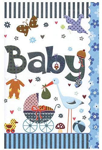 Susy Card, biglietto di auguri per una nascita, 1 pezzo Nascita/bambino, dimensioni: 17 x 11 x 0,1 cm. Passeggino, cicogna