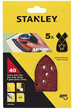 STANLEY STA31034-XJ Quick Fit Sanding Sheets for Black+Decker Mouse, 40G, Pack of 5