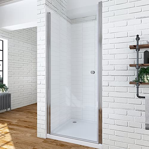 Duschtür in Nische 75 cm rahmenlose Pendeltür Dusche Duschwand Glas Duschabtrennnung barrierefreie Nischentür nach innen und außen öffnen Echtglas Klarglas 6 mm mit Lotus-Effekt Nanobeschichtung