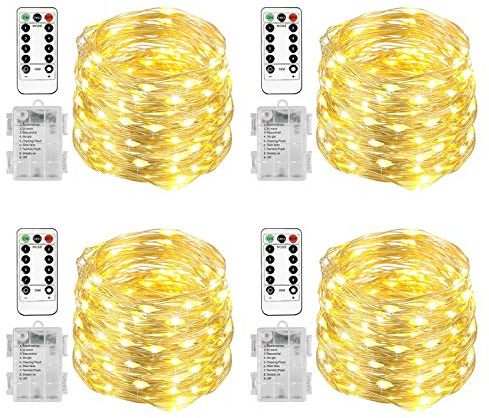 Homemory 4 Pack 20 Ft 60 LED Fairy Lights Battery Operated Christmas Lights with Remote Waterproof 8 Modes Firefly Twinkle String Lights for Party Bedroom Wedding Christmas Decorations