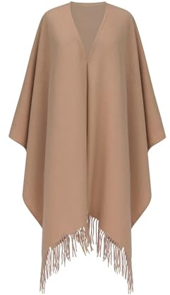 Poncho Cape Ruana 100% Lammull, Beige