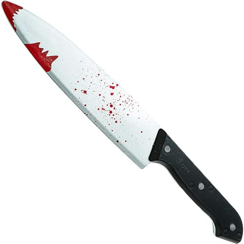 Fake Knife with Blood Detail - 30cm Halloween Bloody Knife Prop with Black Handle Halloween Fancy Dress Accessories for Serial Killer Costume - Slasher Fancy Dress Prop