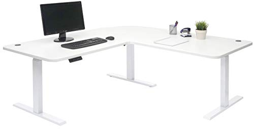 Mendler Eck-Schreibtisch HWC-D40, Computertisch elektrisch höhenverstellbar 178x178cm 84kg MVG - weiß, weiß