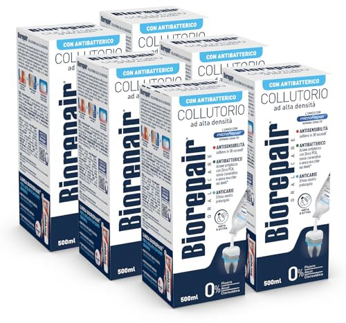 Biorepair, Collutorio Ad Alta Densità 3-in-1, Contrasta Ipersensibilità Dentinale, Antibatterico - Anticarie, Con MicroRepair e Zinco PCA, Senza Clorexidina, Fluoro e Alcool, 6x500ml