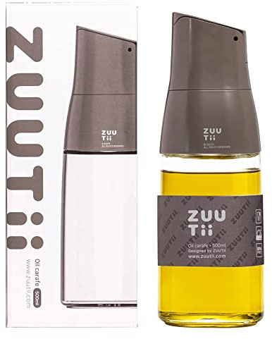 Zuutii Olive Oil Dispenser Bottle - Drip Free Spout for Kitchen, Glass, Gray