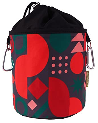 bellaCott Borsa portamollette in cotone portatile con 2 moschettoni robusti, coulisse e chiusura in metallo per mollette, design retrò: rosso/nero/grigio/verde