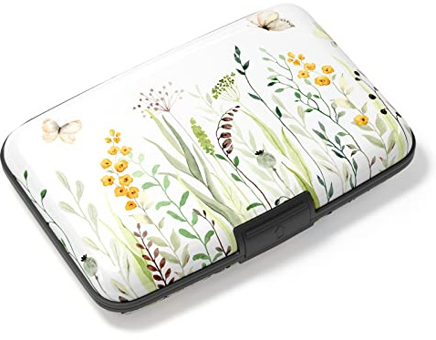 Atufsuat Kreditkartenetui, Mini-Aluminium-Kartenetui, RFID-Blockierung, schlankes Metall-Hartschalenetui für Damen und Herren, Schmetterling/Blume, Kompakt
