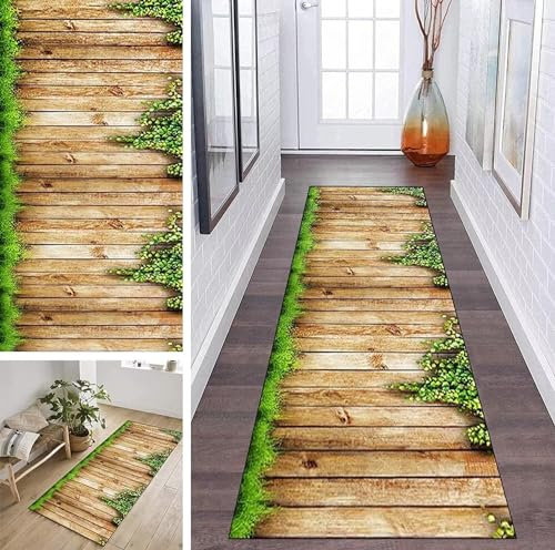 Teppich Läufer Flur rutschfest 3D Holzmaserung Korridor Teppichläufer Waschbar Modern Küche Schlafzimmer Wohnzimmer Läufer Teppich Breite 40cm/ 50cm/ 60cm/ 70cm/ 80cm/ 90cm/ 100cm ( Size : 60x100cm )