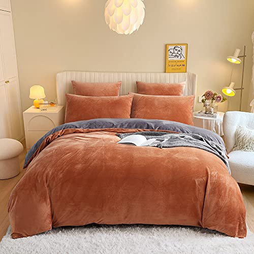 Nyescasa Winter Plüsch Bettwäsche 135x200 2Teilig Coral Fleece Flauschig Flanell Karamell Grau Wendebettwäsche Cashmere Touch Bettbezug mit Reißverschluss und Kissenbezug 80x80cm Warme Deckenbezug