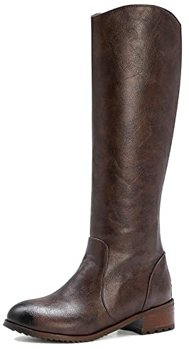 Diuniarza Stivali da Donna a Metà Polpaccio con Tacco Medio, Stivali da Equitazione Tacco a Blocco Zip Punta Rotonda Boots Retrò, 24530Ggp Marrone Numero 42 EU