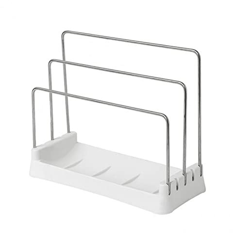 Fituenly Chopping Board Holder Rack Three-bar Pot Lid Storage Rack Waterproof Pan Cover Drain Shelf Kitchen Organiser Accessories