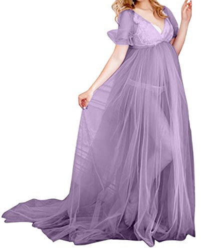 Robe Maternité Shooting Photo Tulle Col en V Manche Courte Robe Femme Enceinte Grande Taille Pas Cher Robe Grossesse Chic Et Elegant Mariage Ceremonie Soiree Cocktail
