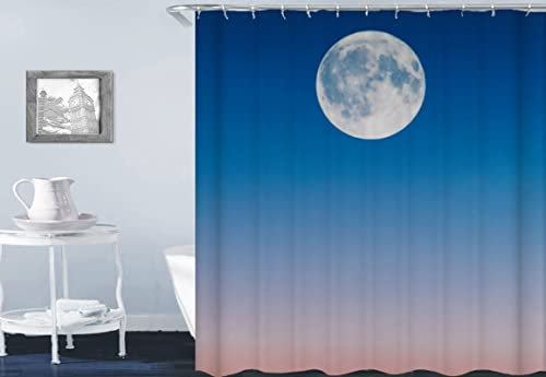 Beydodo Duschvorhang Antischimmel 150x200, Duschvorhänge Stoff Bad Vorhang Mond und Himmel Duschvorhang Wasserdicht für Dusche