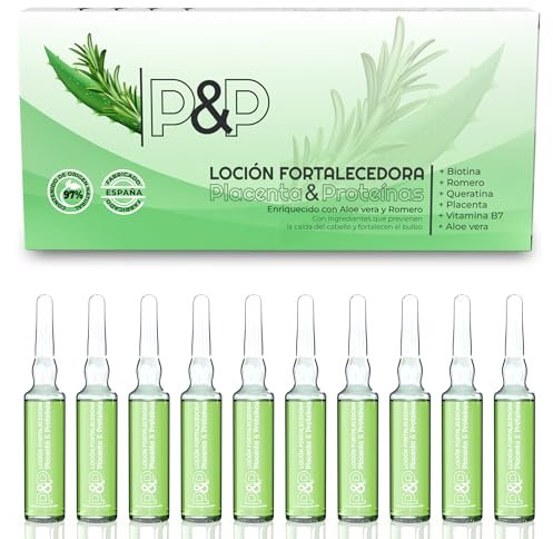 Ampollas Anticaida para el cabello. Enriquecida con Placenta, Romero y Aloe Vera. Tratamiento fortalecedor del bulbo. Prevención de la caída del pelo. Mujer y Hombre (10 ampollas de 10 ml)