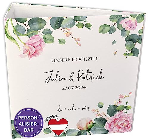 FEENSTAUB Ordner A4 Hochzeit, Mappe mit Namen und Datum personalisiert, Hochzeitsplaner, Motivordner, Hochzeitsordner, Binder, Sammelordner, Aktenordner A4 bunt, Ordner Motiv Rosen