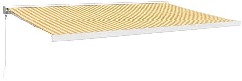 vidaXL Markise, Sonnenmarkise Einziehbar, Gelenkarmmarkise für Terrasse Balkon, Sonnenschutz Terrassenmarkise Balkonmarkise, Gelb Weiß 5x3m Stoff Aluminium