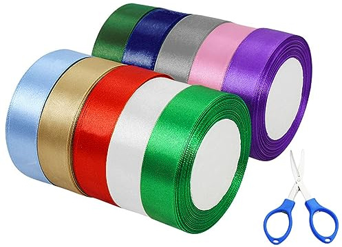 Hitopin 10 Stücke Satinban, Schleifenband, 10 Farben Geschenkband, Hochzeit Dekoband, Dekoration Geschenkband, Stoffband, für Geschenkverpackung, Kunsthandwerk, Blumenstrauß, Dekoration (2.5CM)
