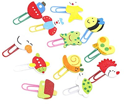 Cartoon Ebene Holz Büroklammern Lesezeichen Notizmarker Schulanfang Party | Holz Kunststoff, für Kinder und Schüler, 24 Stück Pack, zum Markieren und Ordnen von Unterlagen Zufälliger Stil