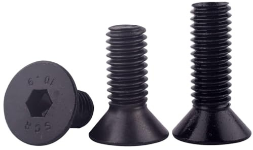 KOSJETHAS 1/4-20 x 1/2 Socket Cap Flat Head Countersunk Screws Bolts, Alloy Steel Grade 10.9 Black Oxide, Allen Hex Drive, Full Coarse Thread UNC, Pack of 20